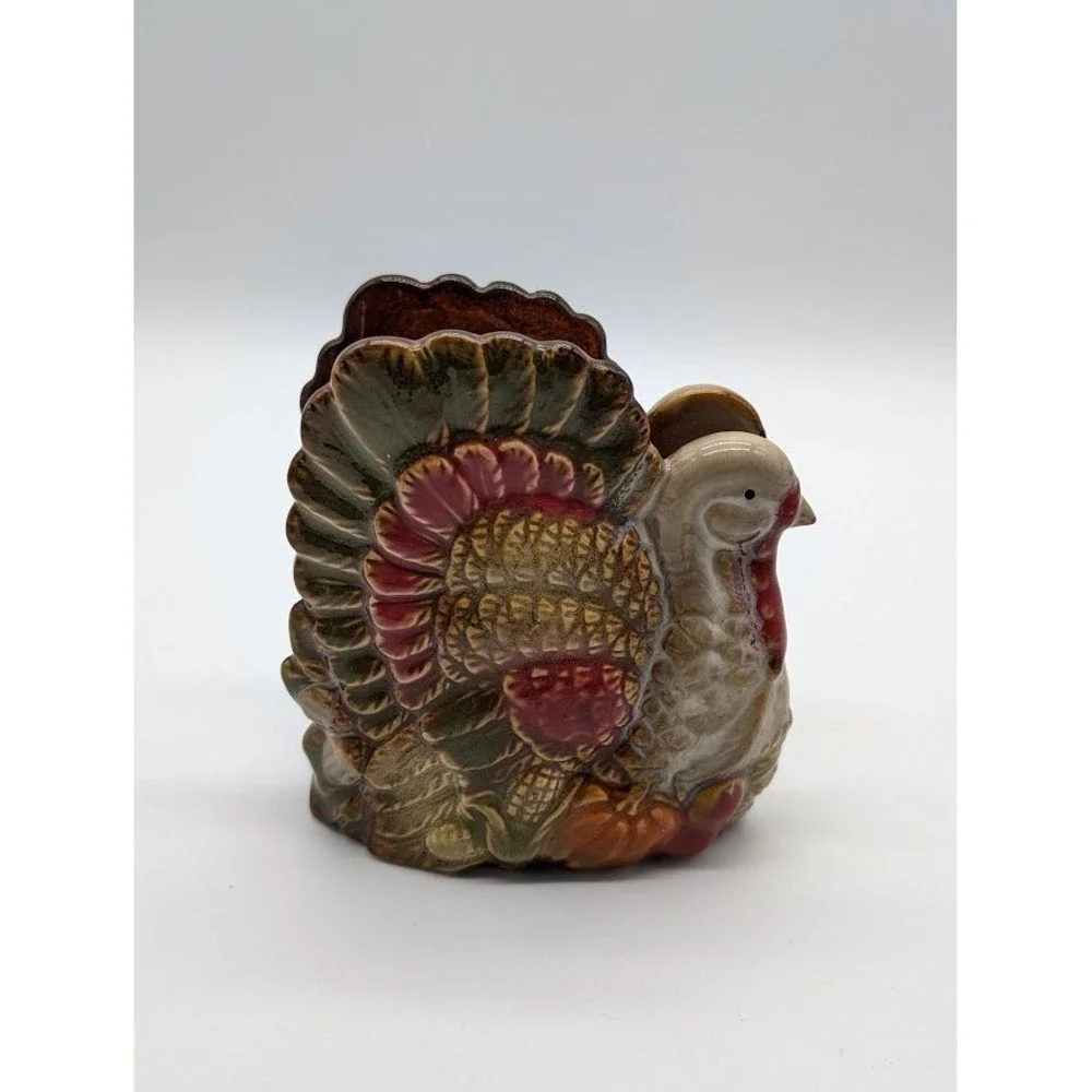 Vintage Thanksgiving Turkey Ceramic Napkin Holder Harvest Fall‎ Farmhouse Rustic